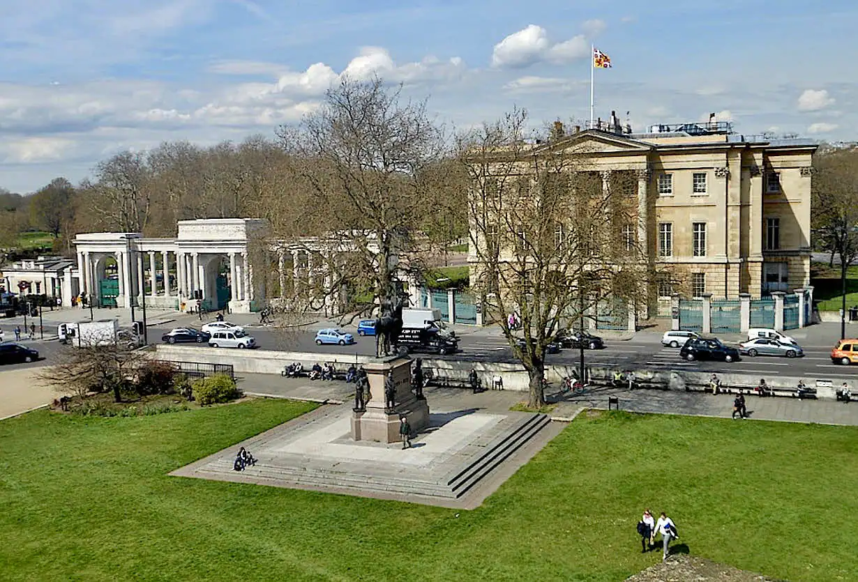 View of Apsley House and the Hyde Park gateway from Wellington Arch