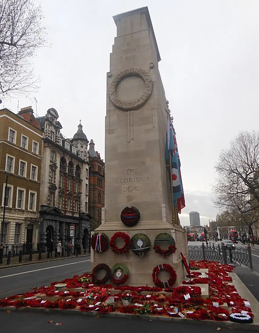 The Cenotaph surround by poppy wreaths