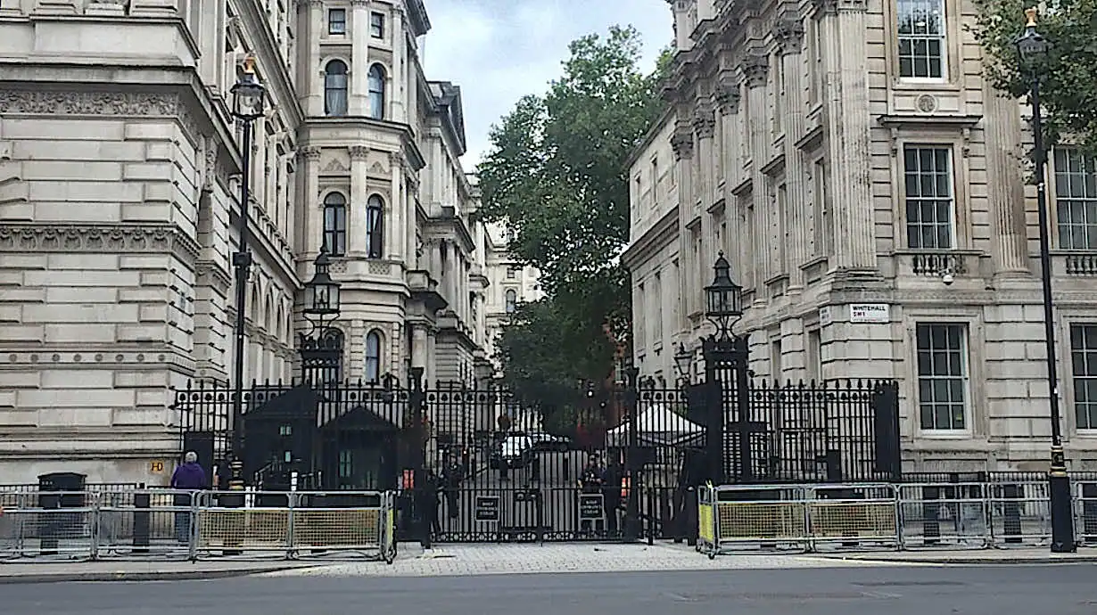 The gates blocking off Downing Street