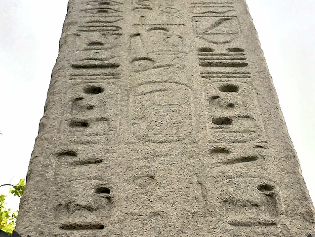 Close up of the hieroglyph inscriptions on the obelisk