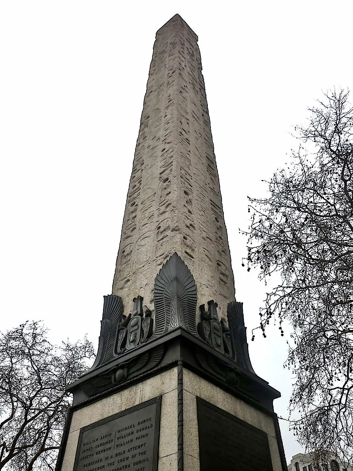 Close up of the Egyptian obelisk on Victoria Embankment