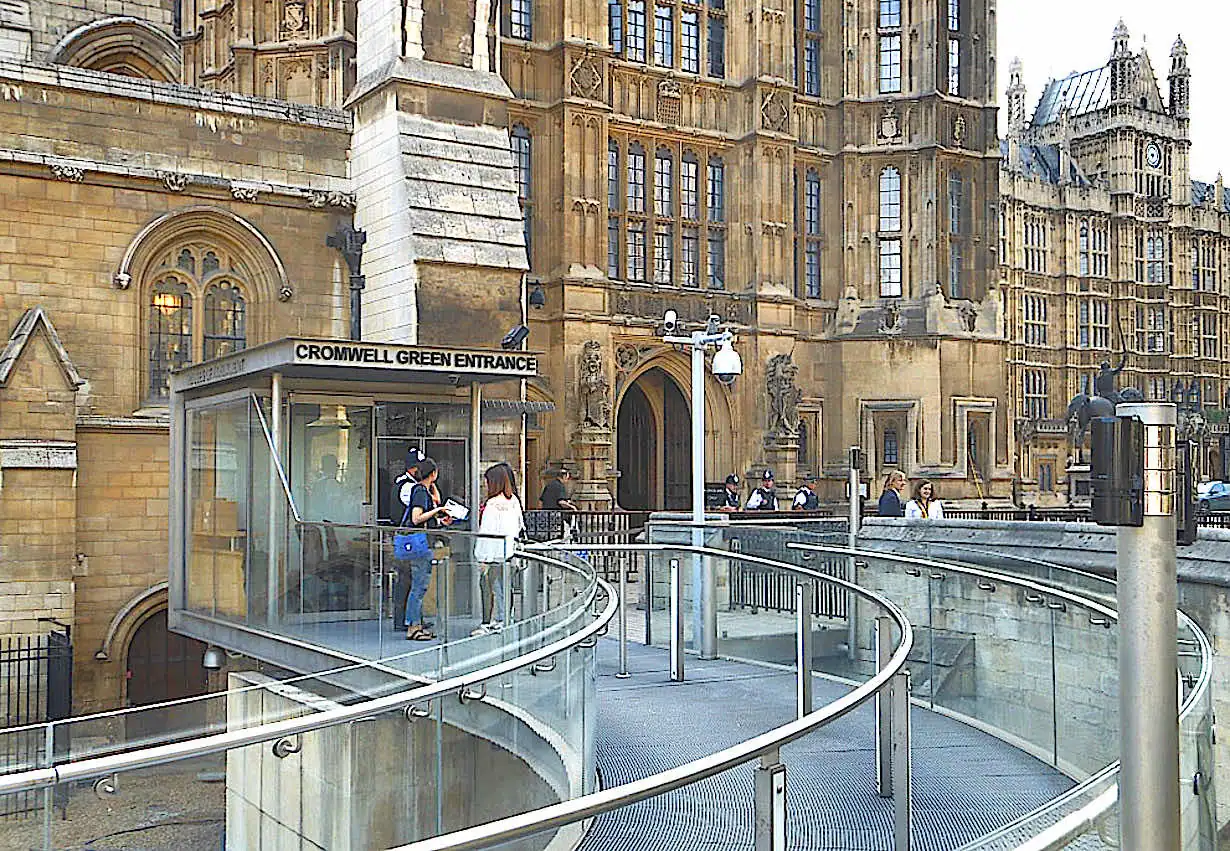 The Cromwell Green visitor's entrance at the Houses of Parliament