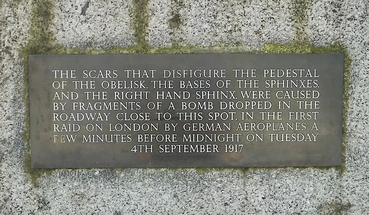 Plaque commemorating the shrapnel damage from World War I