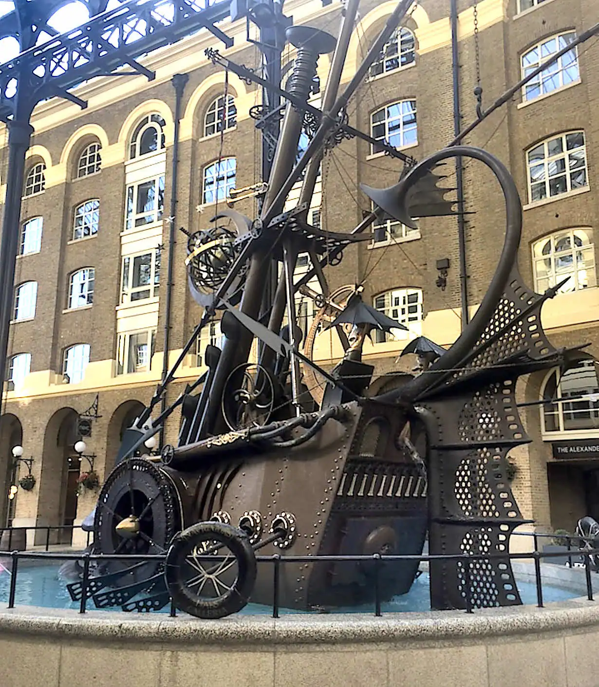 Sculpture of a ship by David Kemp, called The Navigators