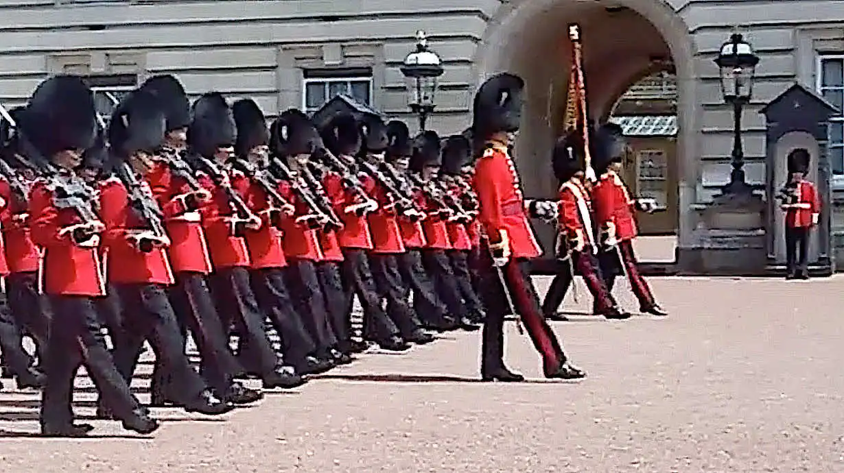 Soldiers marching during the Changing the Guard ceremony
