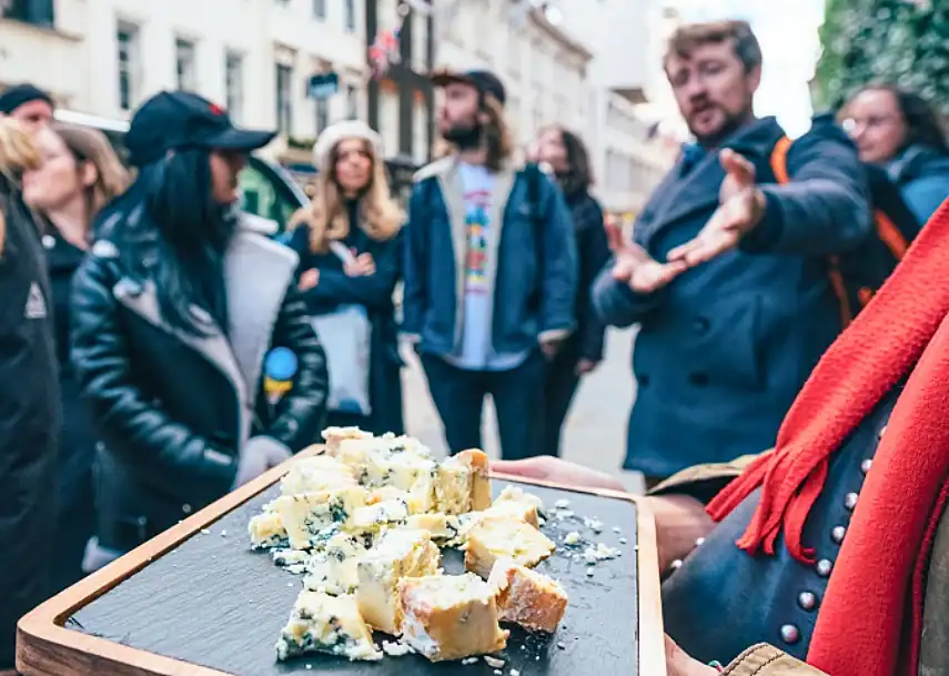 Sampling some cheese on the London Cheese Crawl