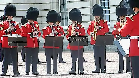 Military band playing music during the Changing the Guard ceremony