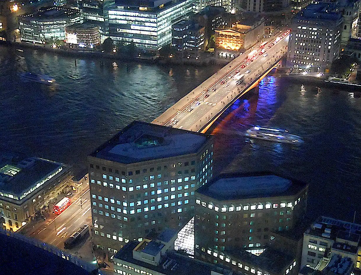 Looking down on London Bridge from the Shangri-La