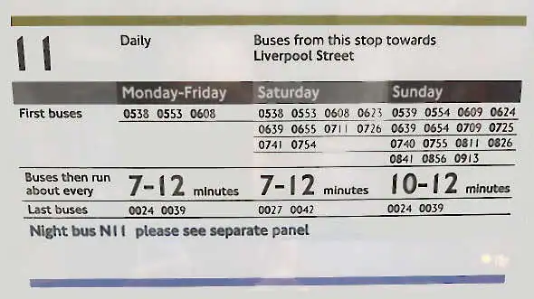 Bus timetable on a bus stop