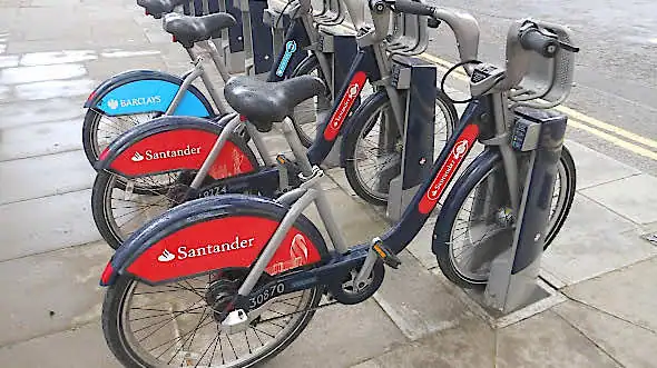 Santander hire cycle in a rack