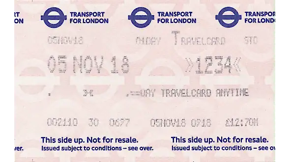 Travelcard printed on TFL paper